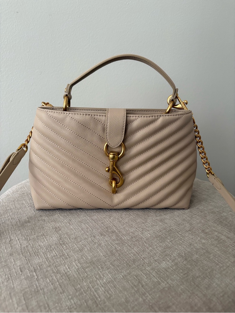 Rebecca Minkoff Quilted Leather Top-Handle Bag in Beige